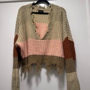 Storia V-Neck Sweater in Pink, Tan, and Brown
